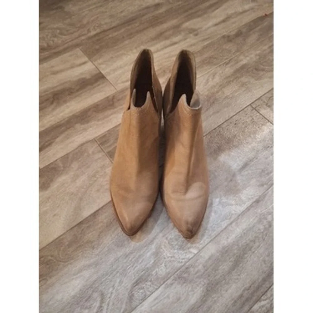 Frye Sacha Moto Shootie Tan Leather Pointed Toe Ankle Boots‎ 8.5M 3478397-BEI
